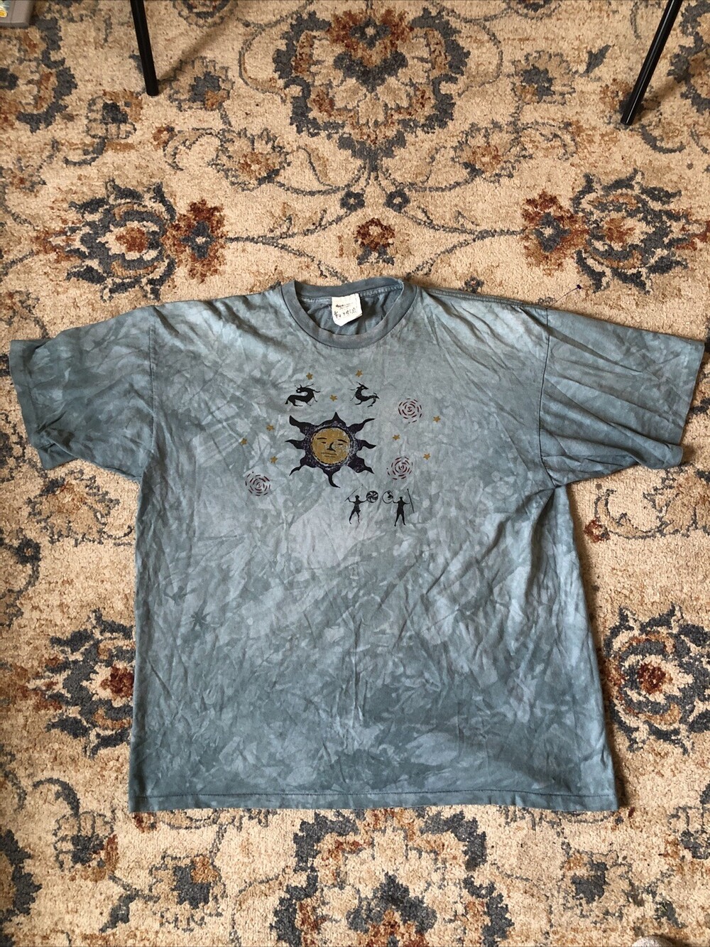 Vintage Andrea Bragg Designs Women’s T Shirt Blue Egypt Theme Tie Dye Crew 2XL